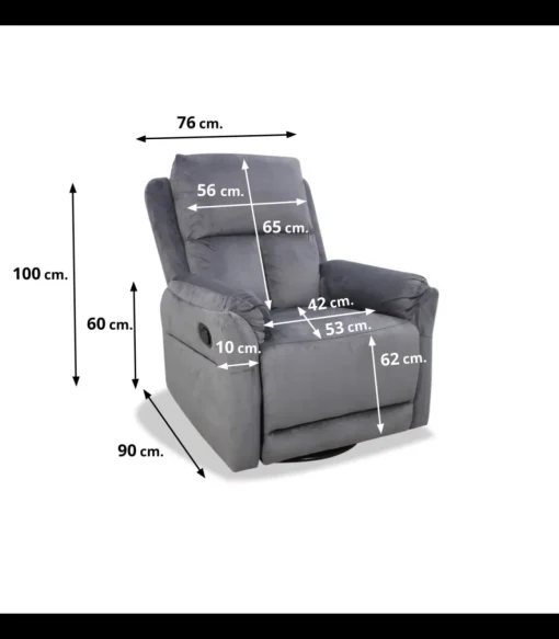 Sillón relax manual Mercury tapizado gris, 76cm(Ancho) 90cm (Fondo) 100cm(Alto)