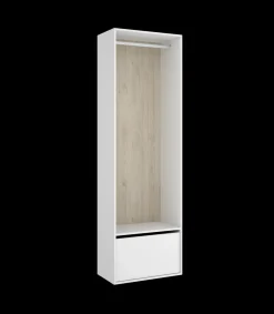 Vestidor Reus con zapatero y trasera reversible en blanco/natural, 205cm(alto) 60cm(ancho) 45cm(fondo)