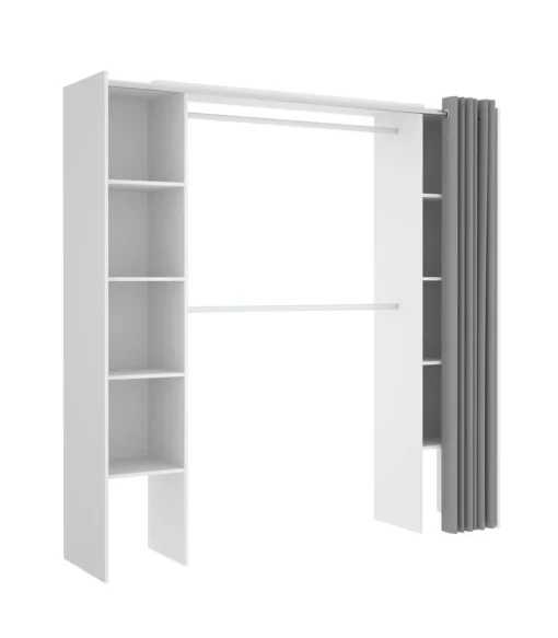 Vestidor Siles para dormitorio con cortina y baldas en blanco 205-203 cm(alto)180 cm(ancho)50 cm(fondo)