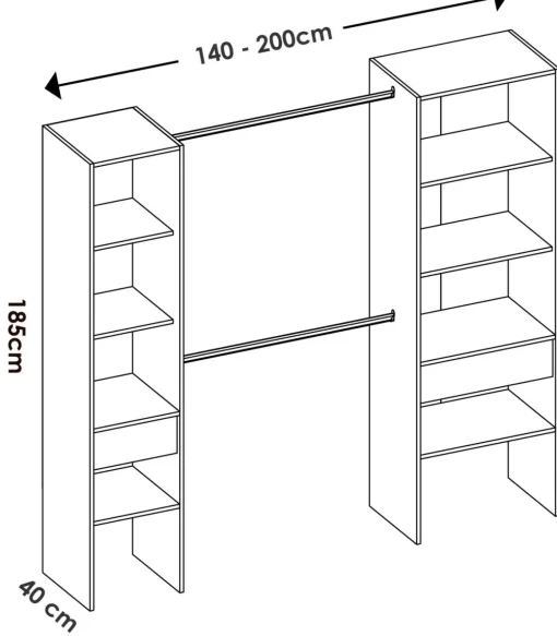 Vestidor Siles para dormitorio con baldas y dos cajones acabado blanco 185 cm(alto)200 cm(ancho)50 cm(fondo)