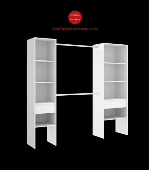 Vestidor Siles para dormitorio con baldas y dos cajones acabado blanco 185 cm(alto)200 cm(ancho)50 cm(fondo)