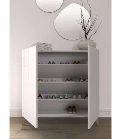 Zapatero modelo 512 acabado blanco patas nogal claro, 90x90x27 (alto x ancho x fondo)